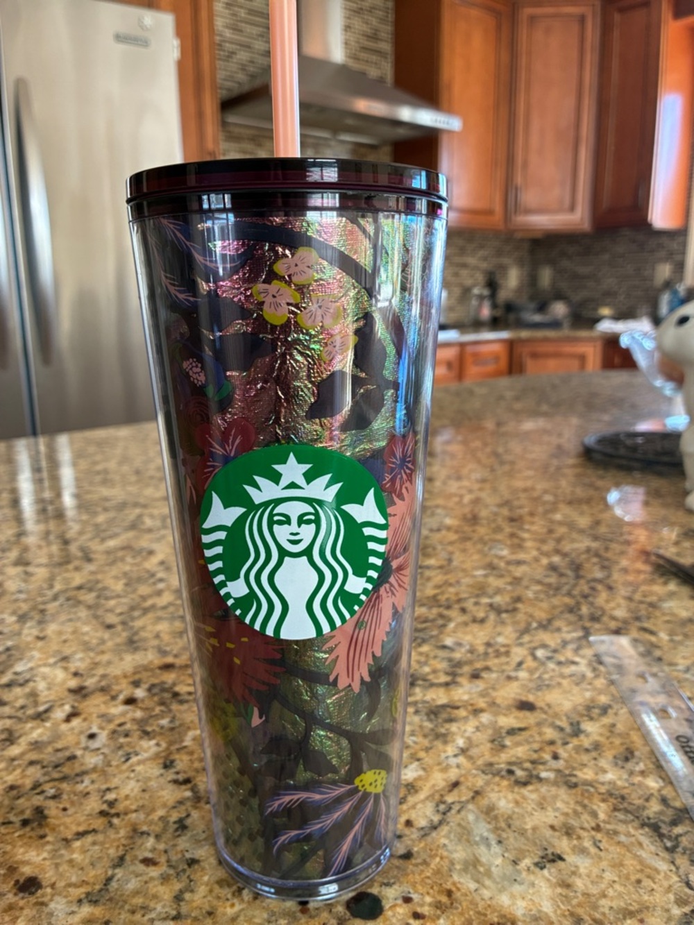 Starbucks Iridescent Floral Tumbler with Logo and Gold Accents Venti